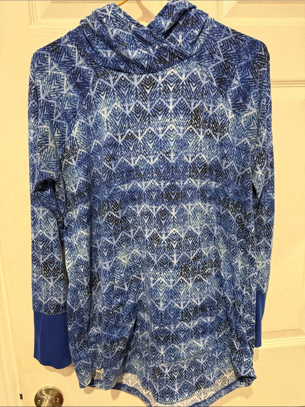 LuLaRoe Blue Patterned Cowl Neck Long Sleeve Top
